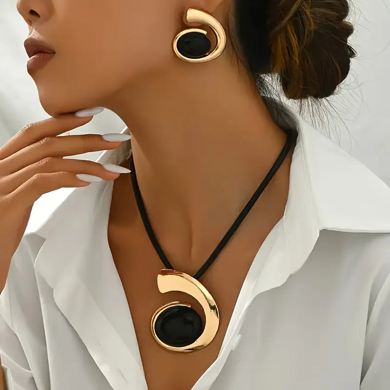Boho Pendant Necklace and Earrings Set