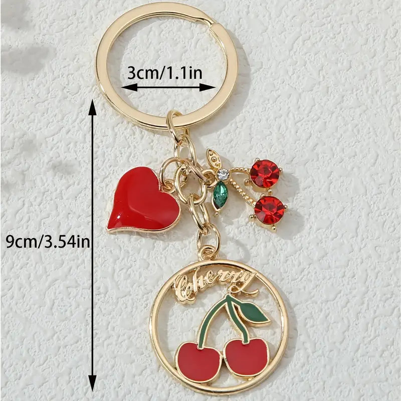 Cherry & Heart Charm Keychain