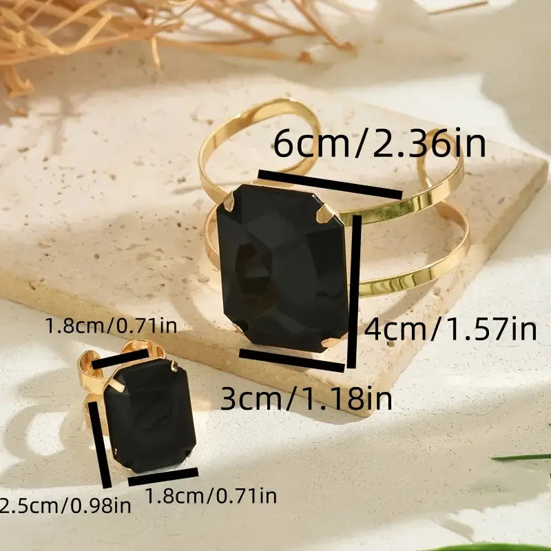 Classic Square Bracelet and Ring Set Black