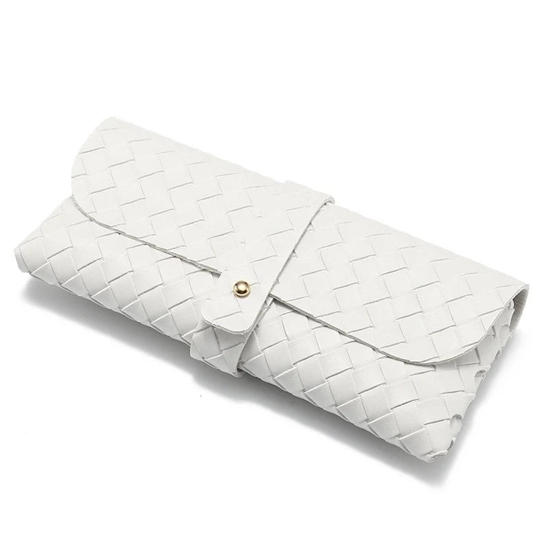 Woven Clinch Soft Sunglasses Case, WHITE