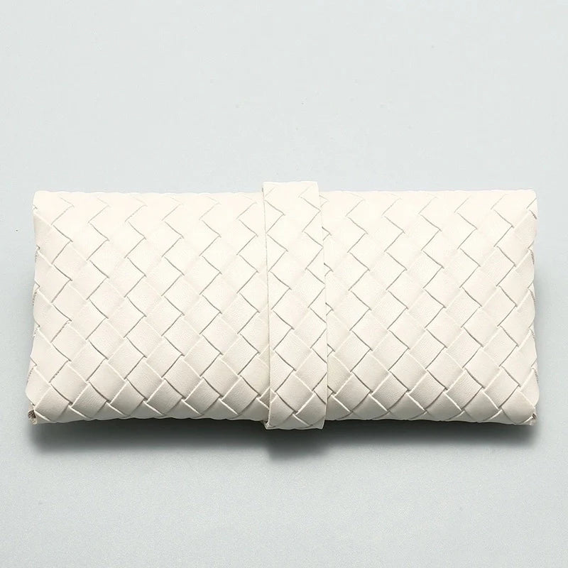 Woven Clinch Soft Sunglasses Case, WHITE