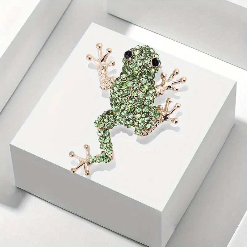 Elegant Crystal Frog Brooch