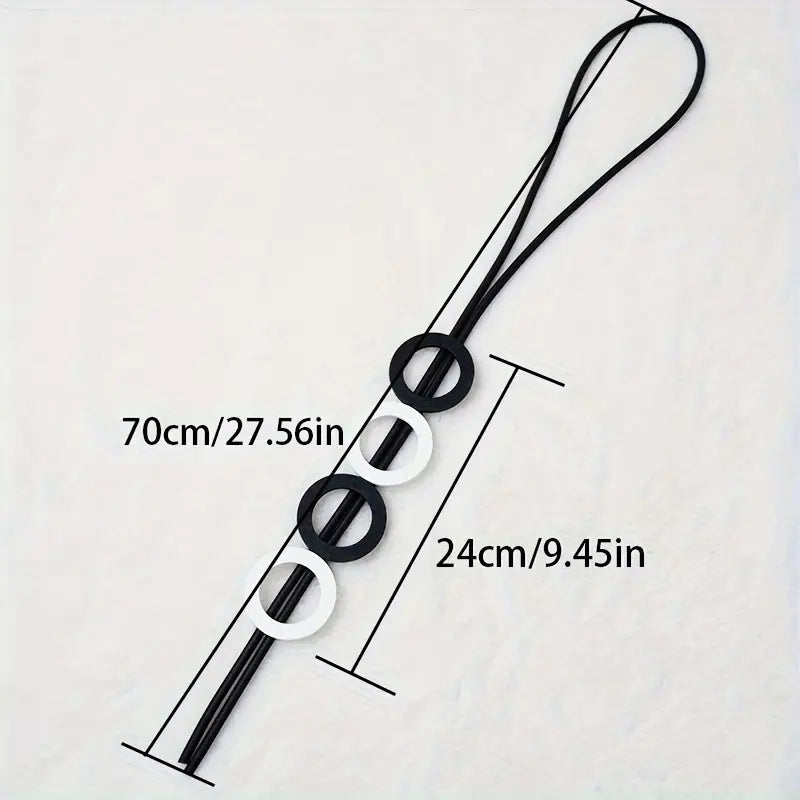 Elegant Long Women's Pendant Necklace Geometric Black & White Circles