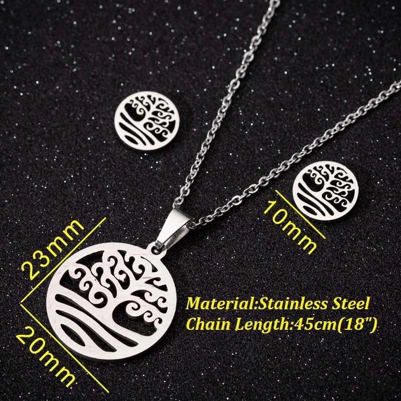 Tree of Life Necklace Set, Silver