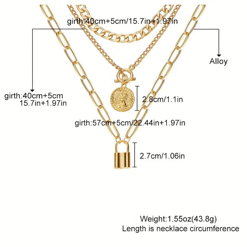 Multi-Layer Golden Necklace with Round Pendant