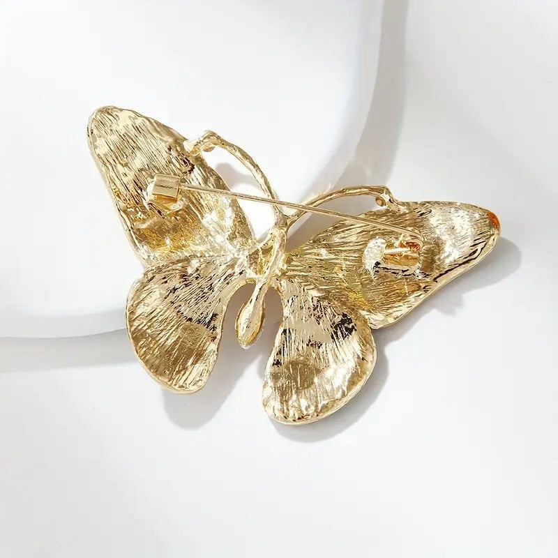 Sparkling Golden-Tone Elegant Butterfly Brooch
