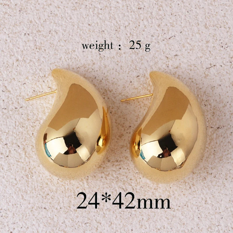 Large Water Drop Earrings-Gold Tone
