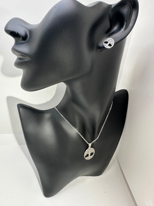 Tree of Life Necklace Set, Silver