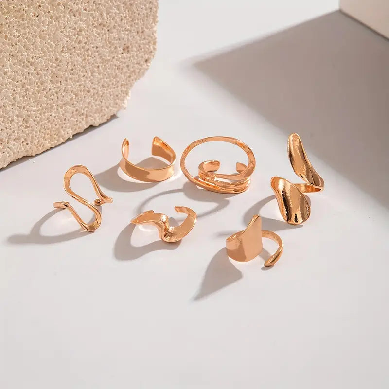6 pcs Hip Hop Style Adjustable Irregular Ring Set
