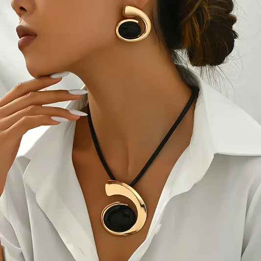 Boho Pendant Necklace and Earrings Set