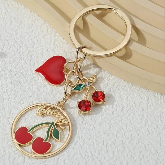 Cherry & Heart Charm Keychain