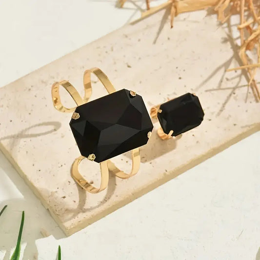 Classic Square Bracelet and Ring Set Black