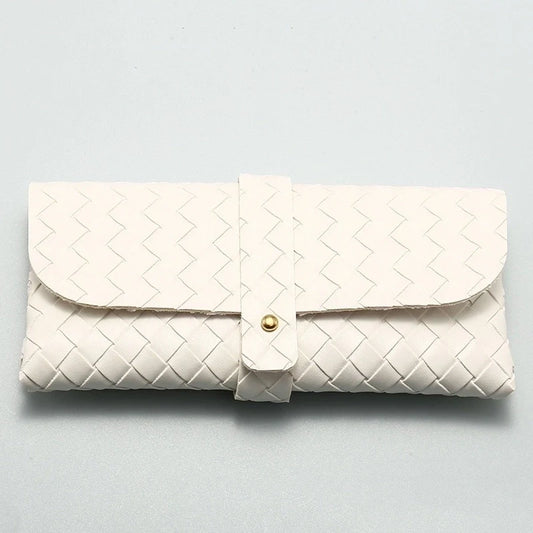 Woven Clinch Soft Sunglasses Case, WHITE