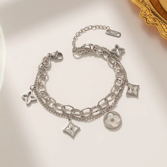 Double layered Clover Bracelet, Silver