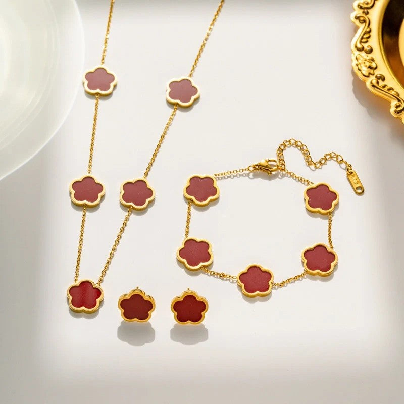 Shell 3-pc Necklace Set, Red