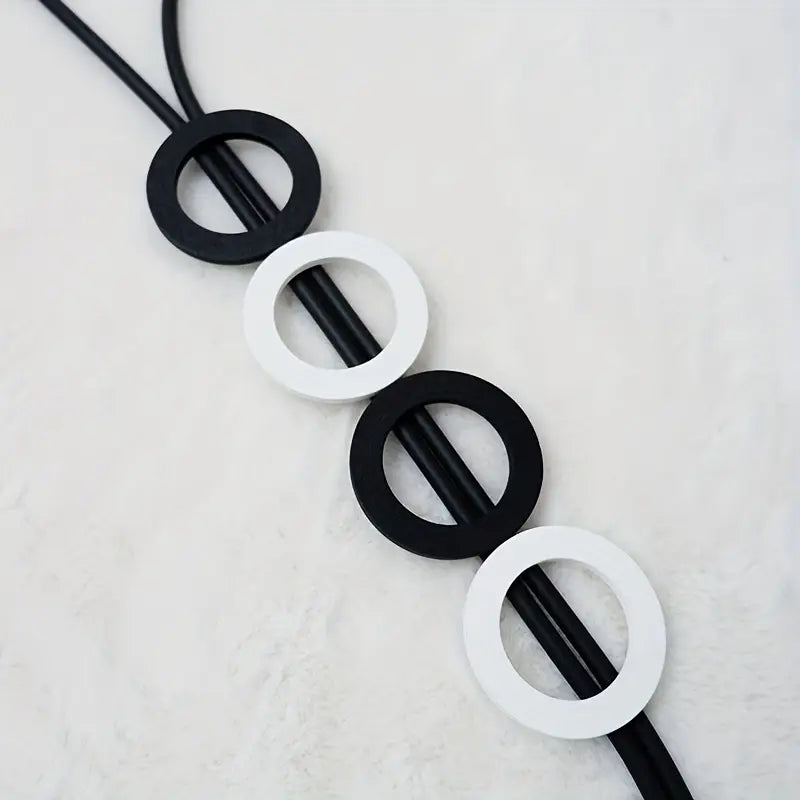 Elegant Long Women's Pendant Necklace Geometric Black & White Circles