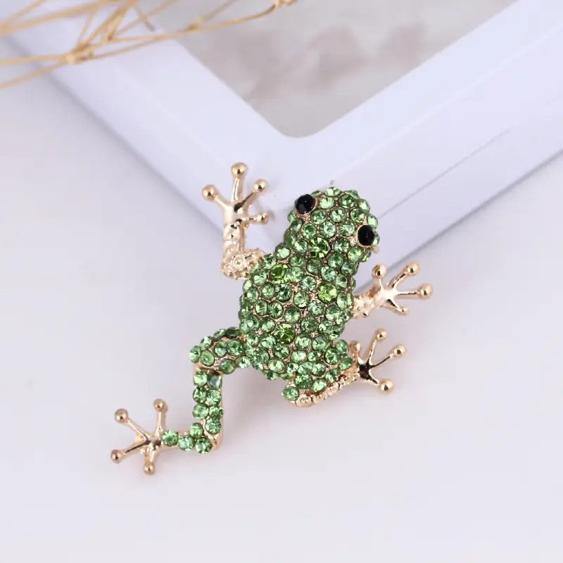 Elegant Crystal Frog Brooch