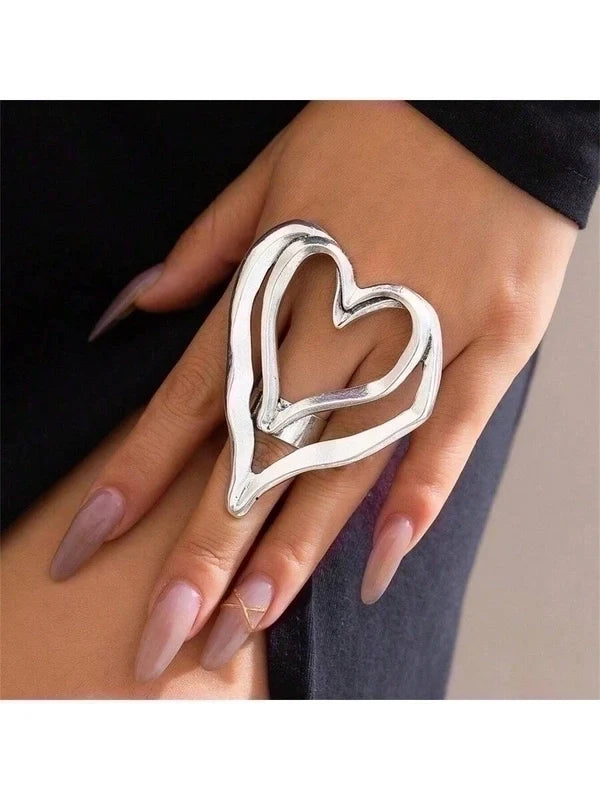Heart Shape Open Ring, Silver
