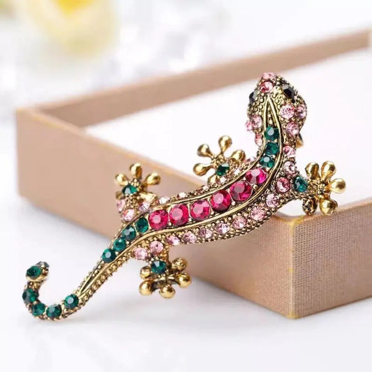 Vintage Lizard Rhinestone Brooch