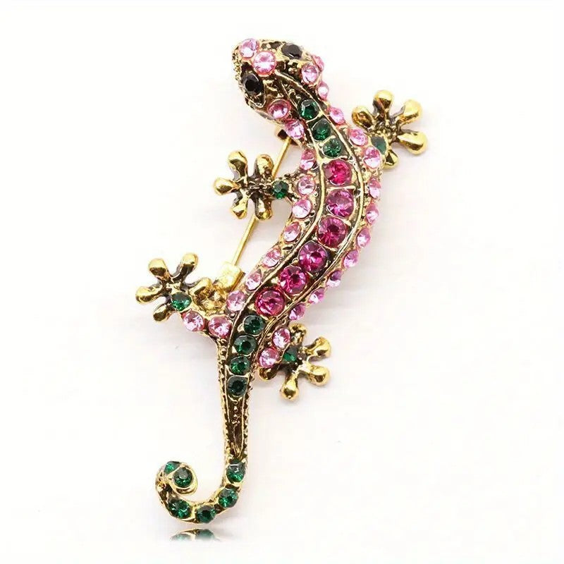 Vintage Lizard Rhinestone Brooch