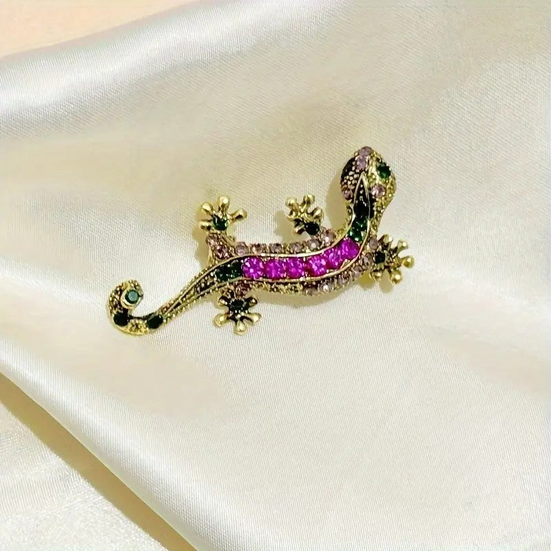 Vintage Lizard Rhinestone Brooch