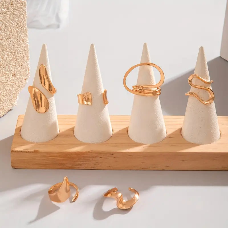 6 pcs Hip Hop Style Adjustable Irregular Ring Set