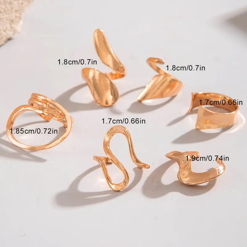 6 pcs Hip Hop Style Adjustable Irregular Ring Set