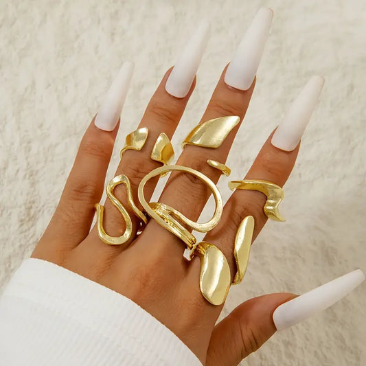 6 pcs Hip Hop Style Adjustable Irregular Ring Set