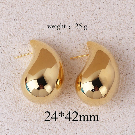 Large Water Drop Earrings-Gold Tone
